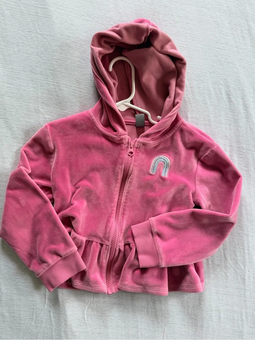 Joe Fresh Pink Velour Hooded Zip-Up & Jogger Pajama Set with Rainbow Details 5T